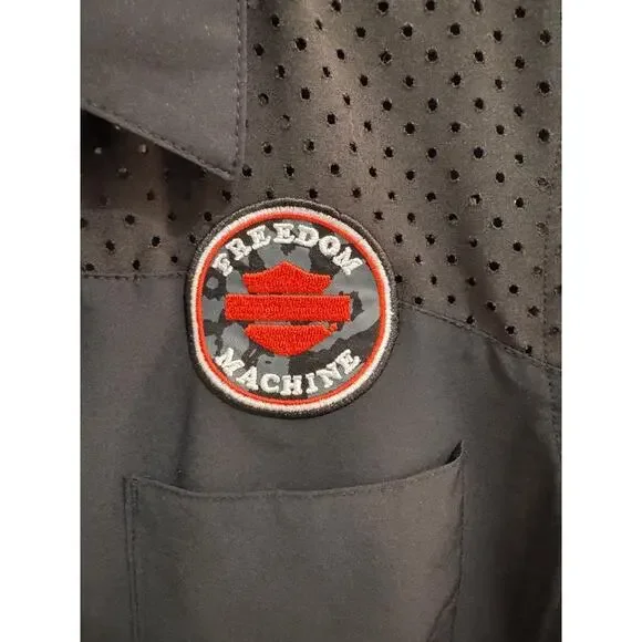 Black & Orange  Harley Davidson Patch Zipper Perforated Collared Zip Up Shirt L - Picture 4 of 9